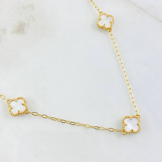 Cadena Aro Seguido Trebol Blanco 8.55gr / 50cm / Oro Amarillo Nac.Esp. 18K ©