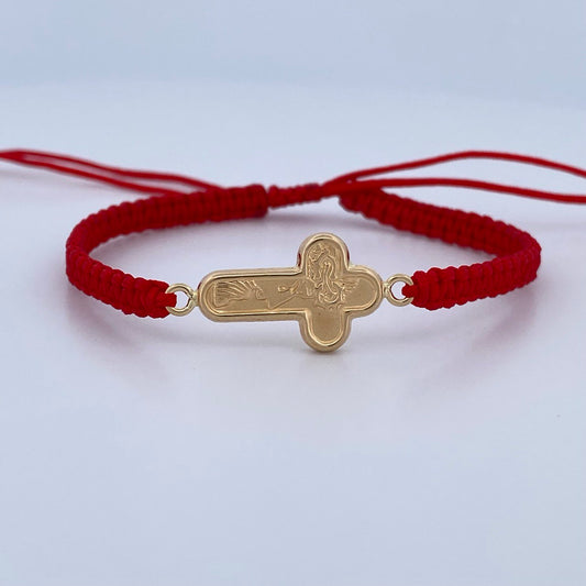 Pulsera Tejida Roja Cruz Cristo 0.95gr / Oro Amarillo 18K $