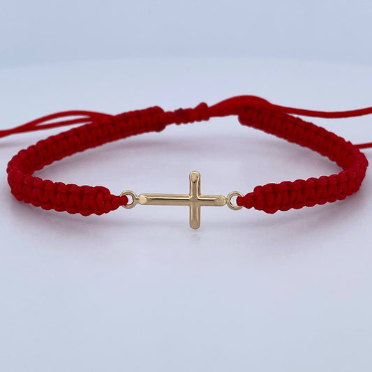 Pulsera Tejida Roja Cruz 0.5gr / Oro Amarillo 18K $