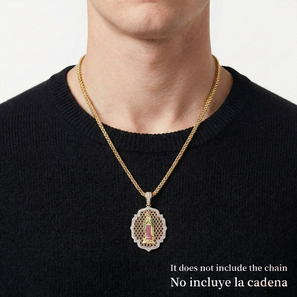 Dije Virgen De Guadalupe Enmallada 8.4 g / 5 cm Dos Oros Amarillo Blanco 18K