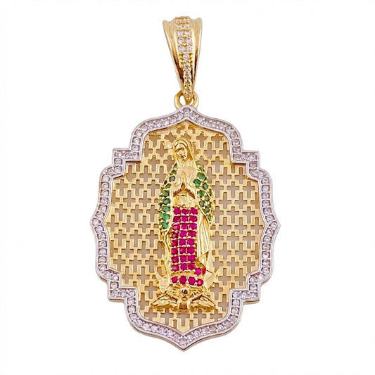 Dije Virgen De Guadalupe Enmallada 8.4 g / 5 cm Dos Oros Amarillo Blanco 18K