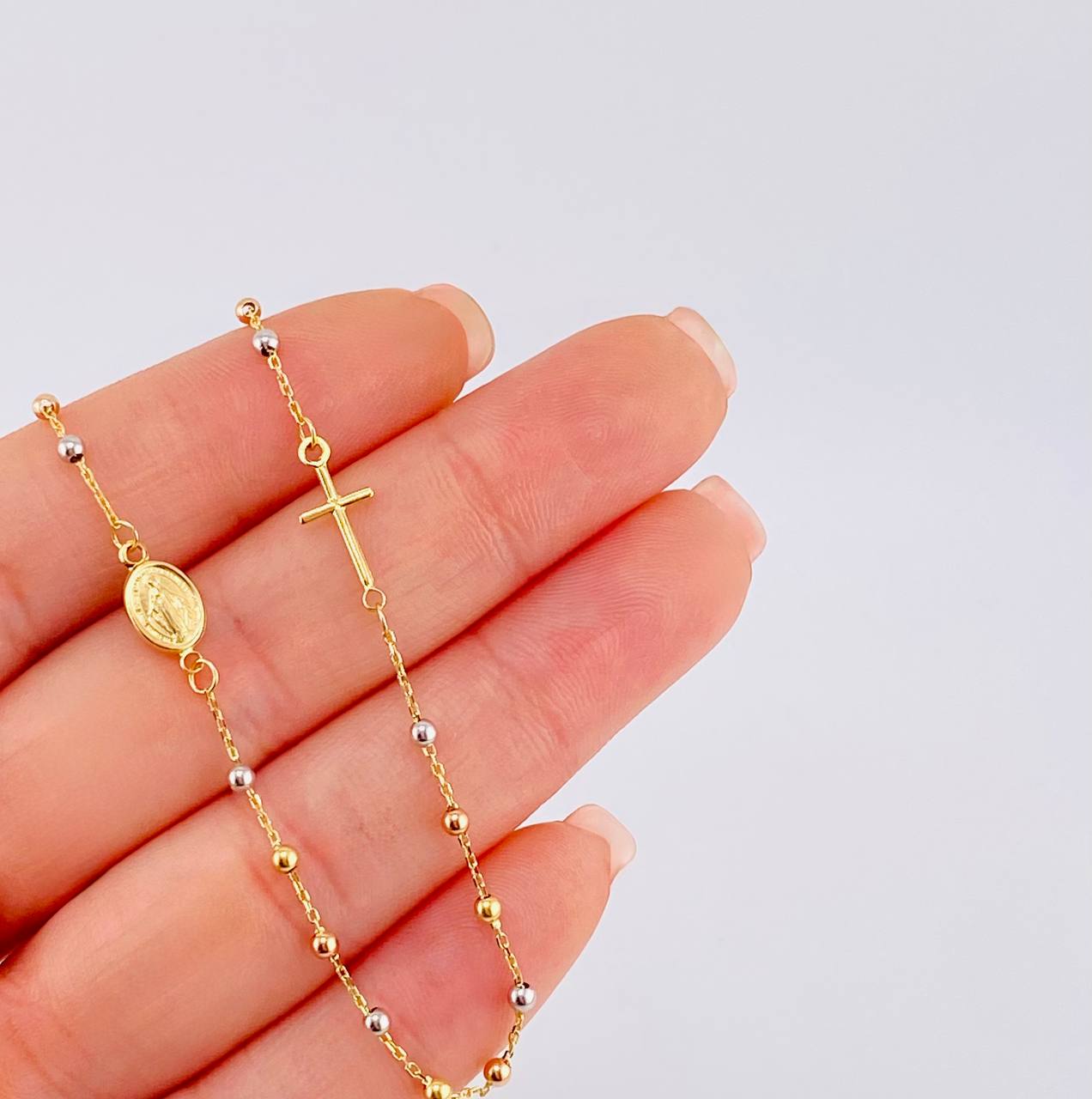 Cadena Denario Virgen Milagrosa 2.85 g / 45 cm / 2,25 mm Tres Oros 18K