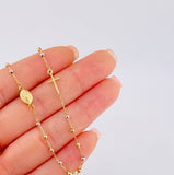 Cadena Denario Virgen Milagrosa Y Cruz Lisa 2.9 g / 45 cm Tres Oros 18K