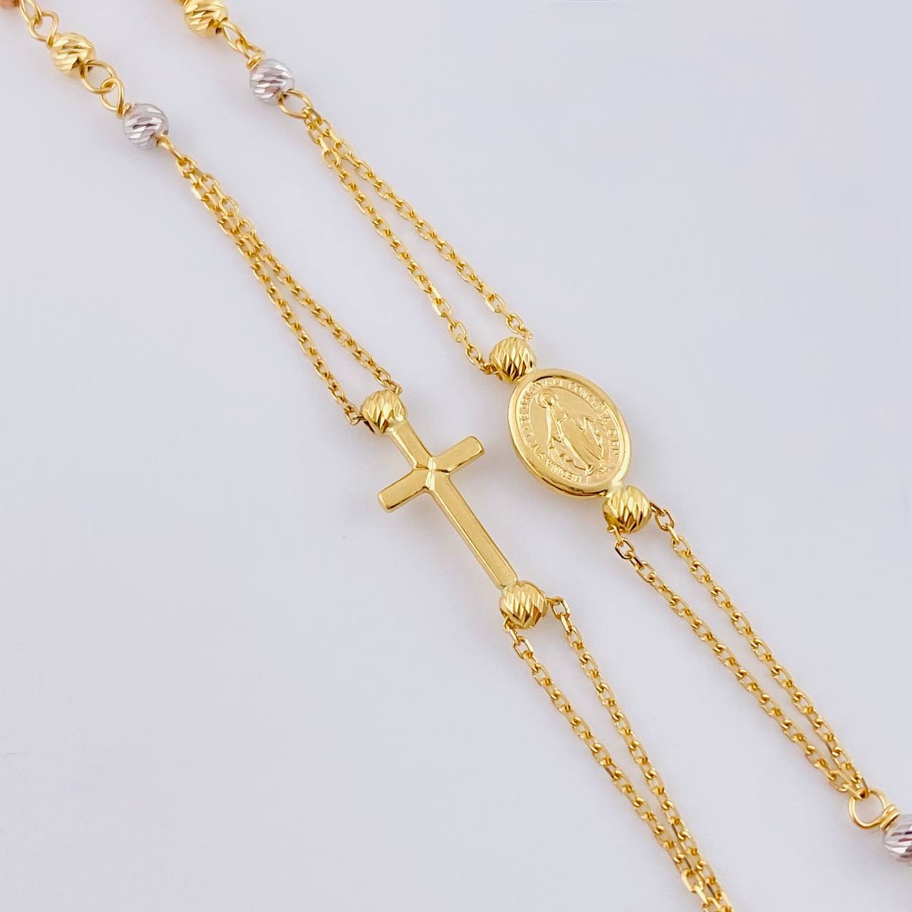 Cadena Denario Virgen Milagrosa 3.8 g / 45 cm / 2,45 mm Tres Oros 18K