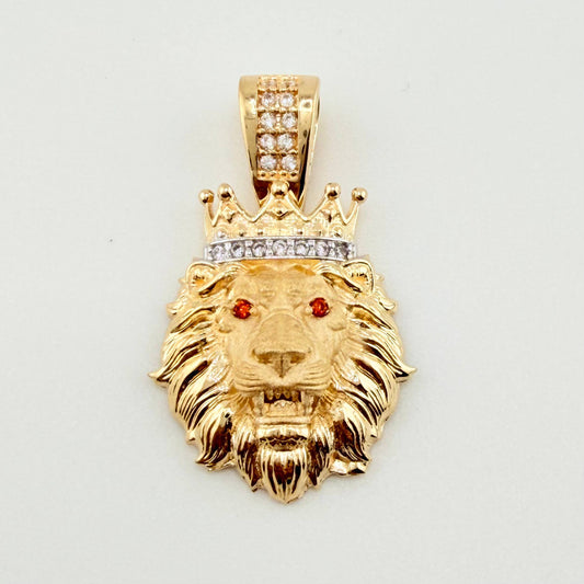 Dije León Corona 3.65gr / 2.7cm / Dos Oros Amarillo Blanco 18K *