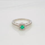 Anillo Halo Cuadrado Esmeralda 26 Pts 2.45 g / T7 1/4 Plata 925