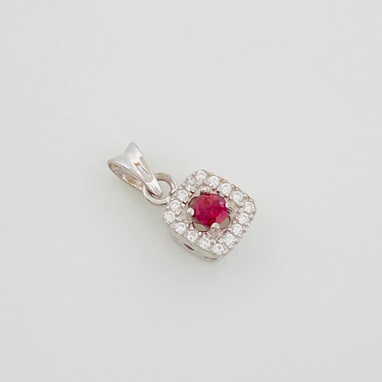 Dije Halo Cuadrado Rubí 15 Pts 0.8 g / 1.5 cm Plata 925