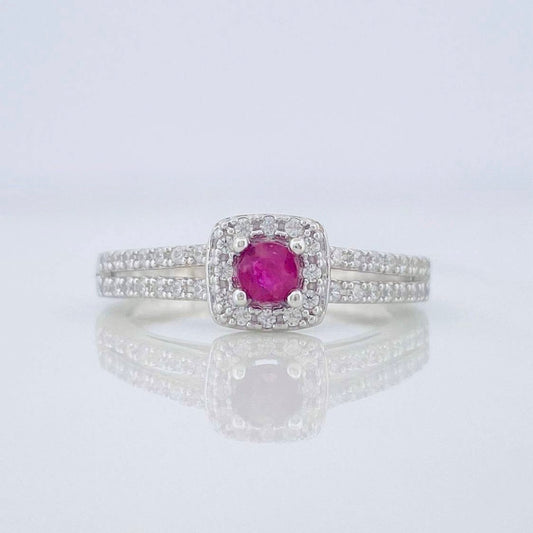 Anillo Halo Cuadrado Rubí 21 Pts 1.75 g / T6 Plata 925