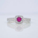Anillo Halo Cuadrado Rubí 21 Pts 1.75 g / T6 Plata 925