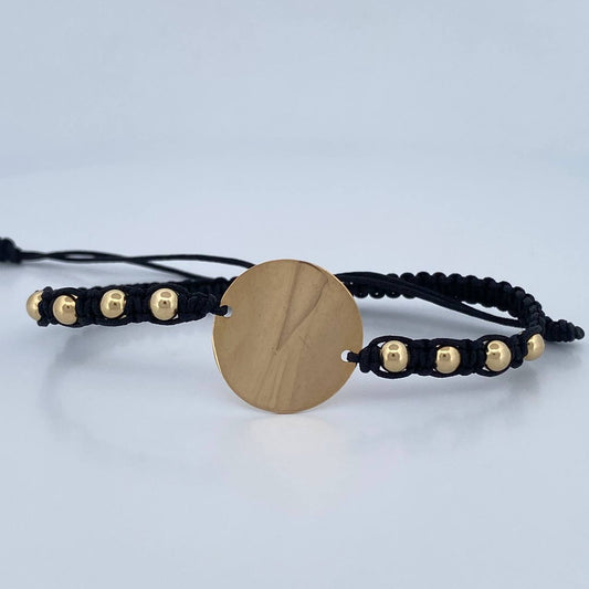 Pulsera Negra Herraje Placa 2.25gr / Oro 18K $