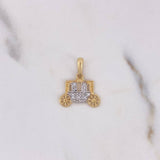 Dije Carruaje 1.3gr / 1.7cm / Circones Blancos Dos Oros Amarillo Blanco 18K $
