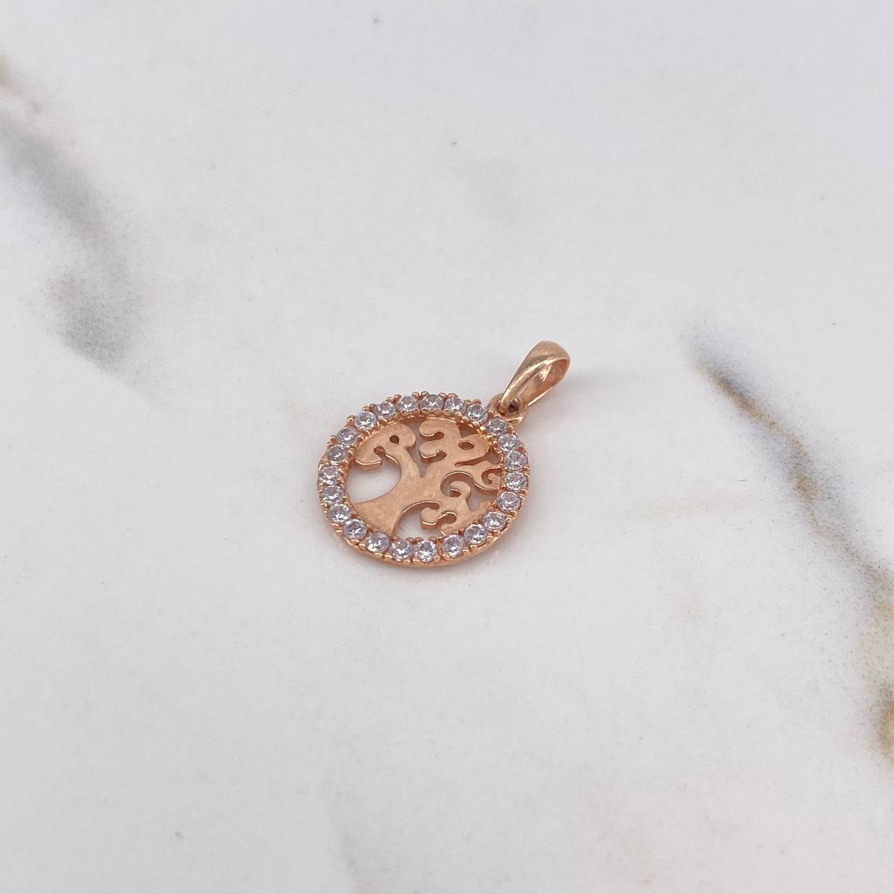 Dije Arbol De La Vida 1.5gr / 2.1cm / Circones Blancos Oro Rosa 18K $