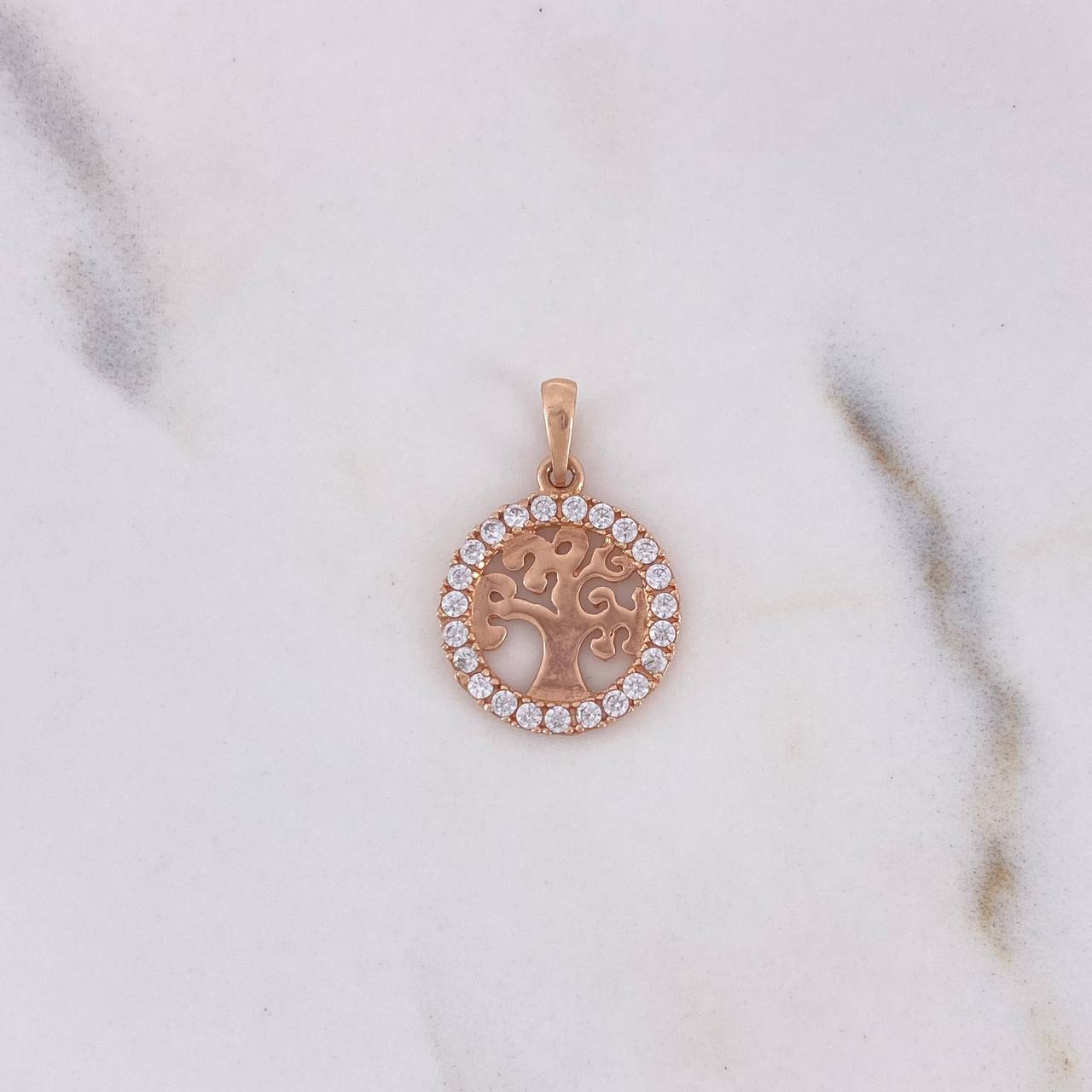 Dije Arbol De La Vida 1.5gr / 2.1cm / Circones Blancos Oro Rosa 18K $