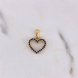 Dije Silueta Corazon 1.35gr / 1.9cm / Doble Faz Circones Negros Blancos Oro Amarillo 18K #