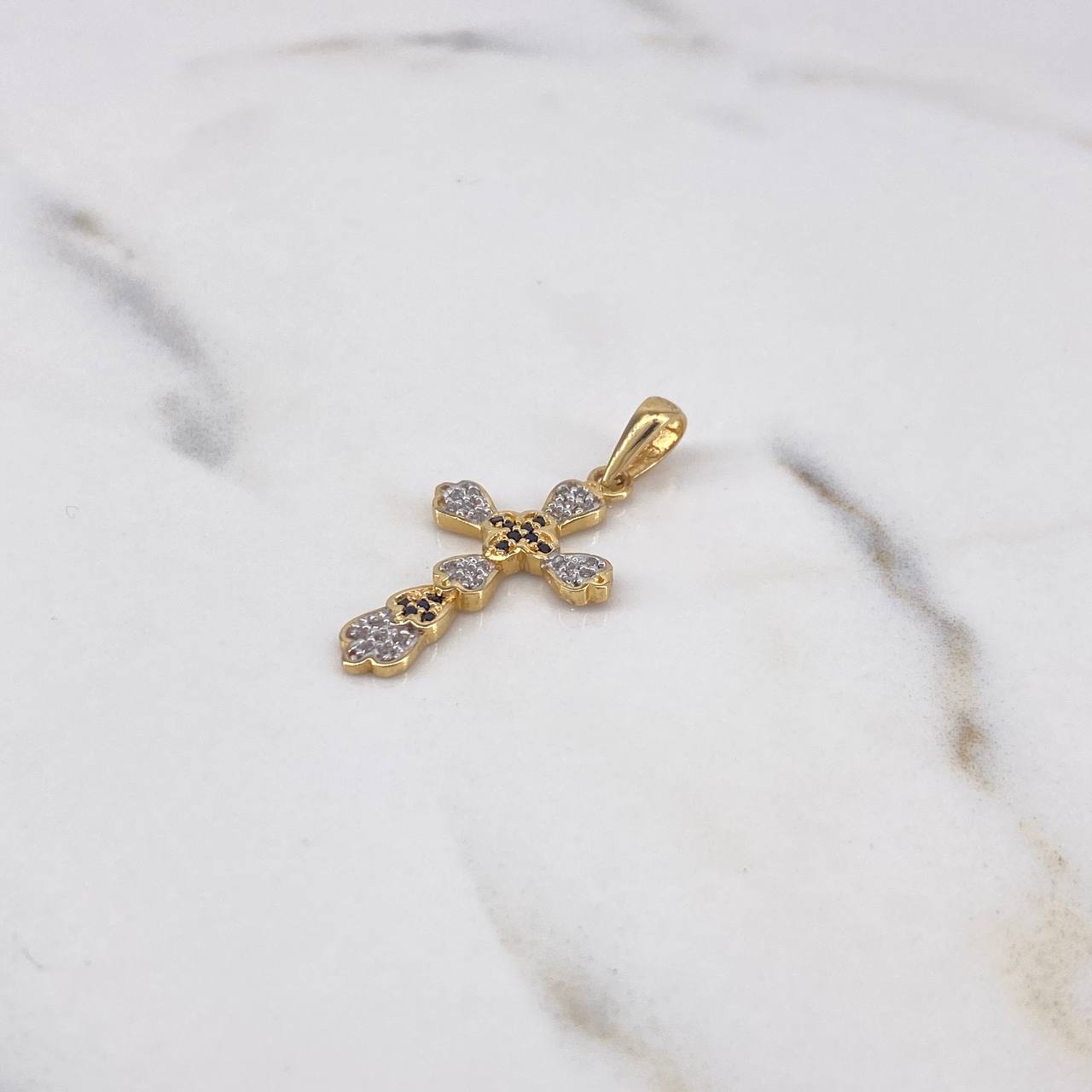 Dije Cruz 2.2gr / 3.2cm / Circones Blancos Negros Dos Oros Amarillo Blanco 18K $