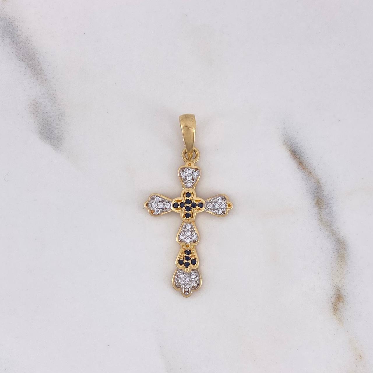 Dije Cruz 2.2gr / 3.2cm / Circones Blancos Negros Dos Oros Amarillo Blanco 18K $