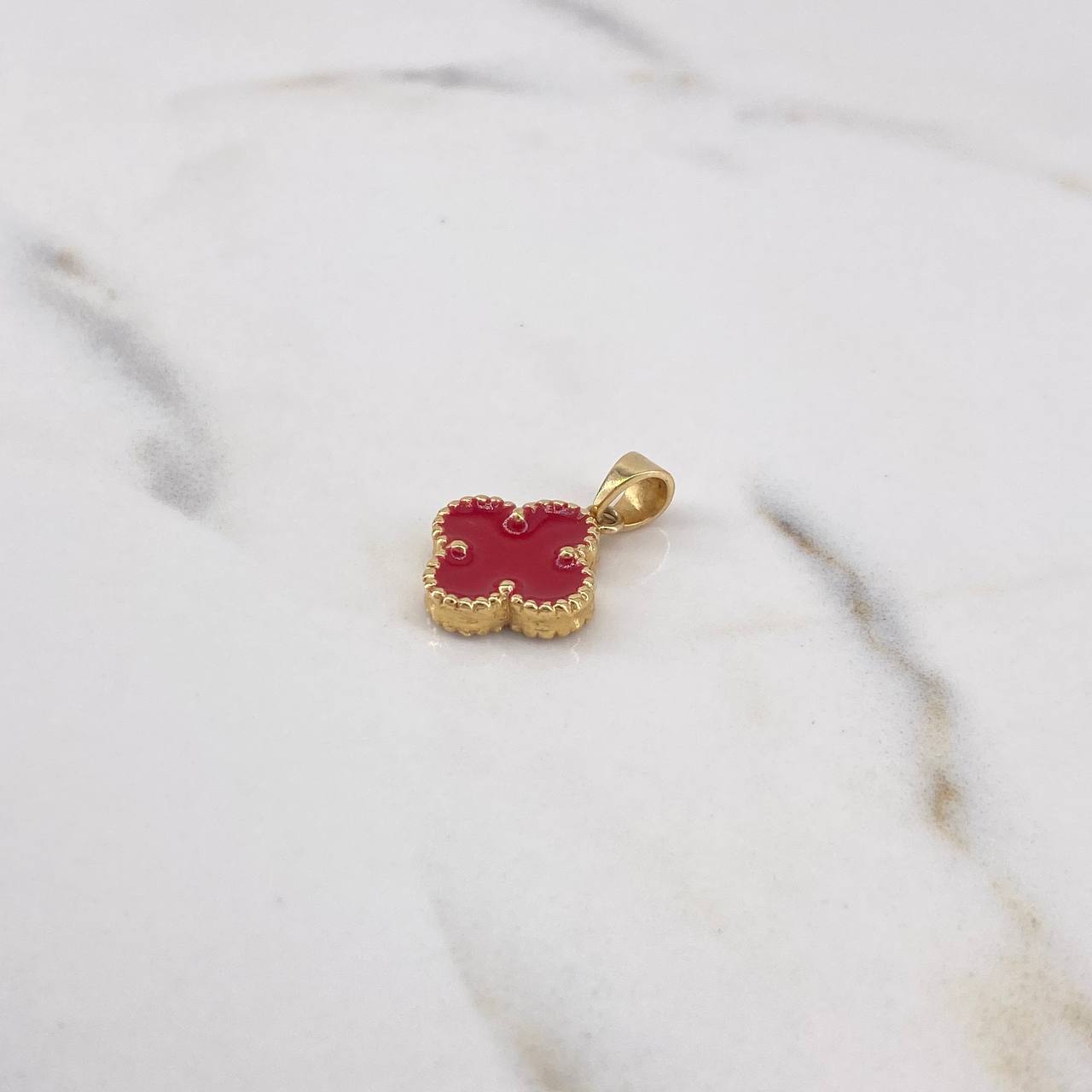 Dije Trebol 3.4gr / 2cm / Rojo Electroestatico Oro Amarillo 18K #