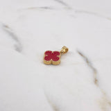Dije Trebol 3.4gr / 2cm / Rojo Electroestatico Oro Amarillo 18K #
