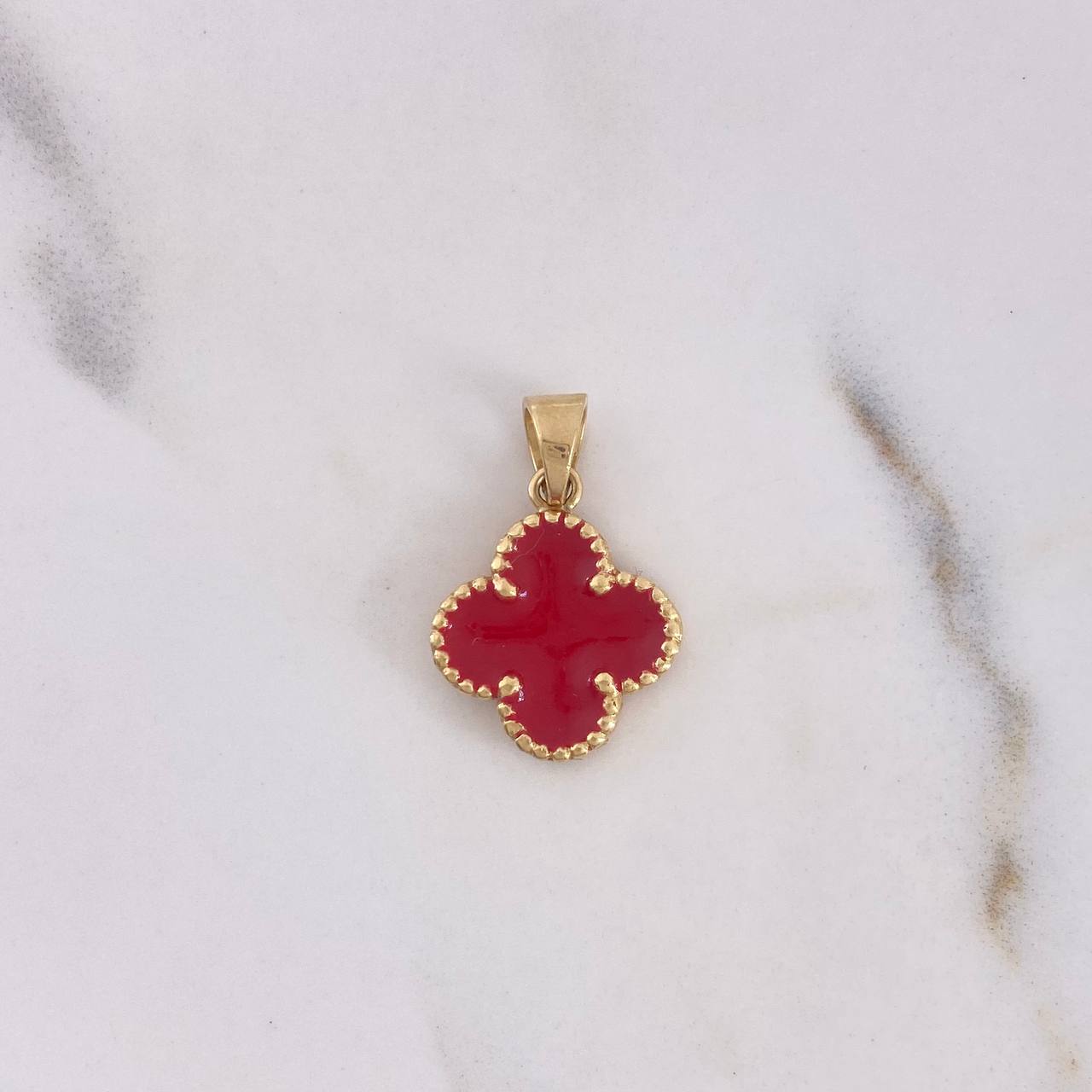 Dije Trebol 3.4gr / 2cm / Rojo Electroestatico Oro Amarillo 18K #