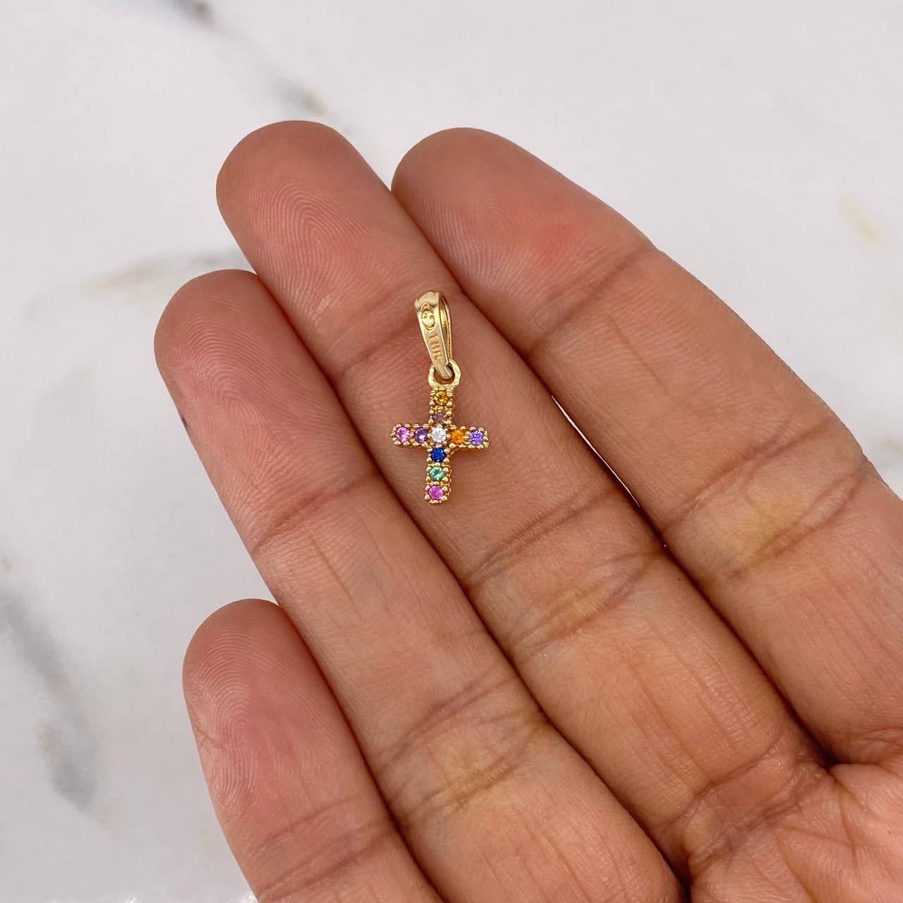 Dije Cruz 1gr / 1.9cm / Doble Faz Circones Blancos Colores Oro Amarillo 18K #