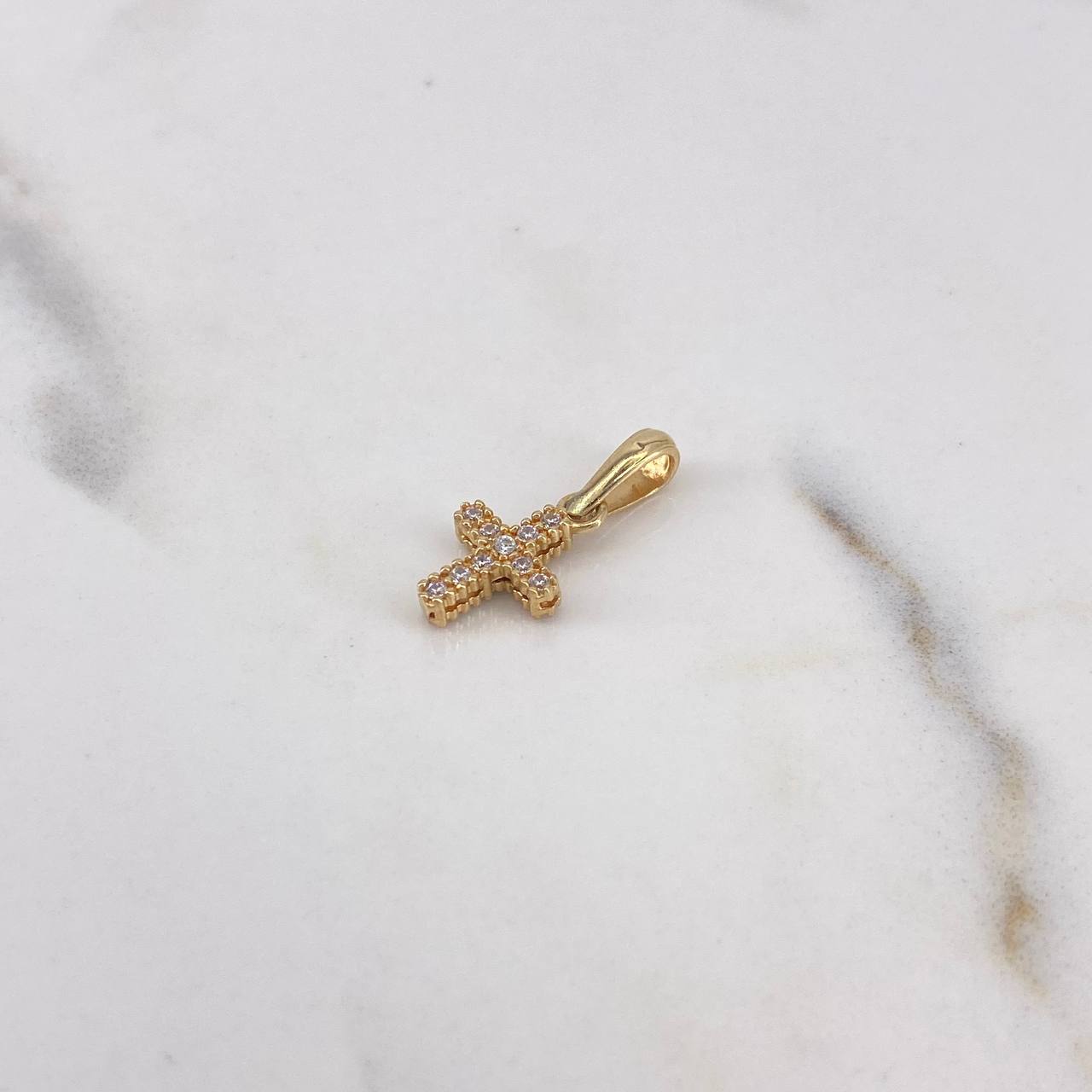Dije Cruz 1gr / 1.9cm / Doble Faz Circones Blancos Colores Oro Amarillo 18K #