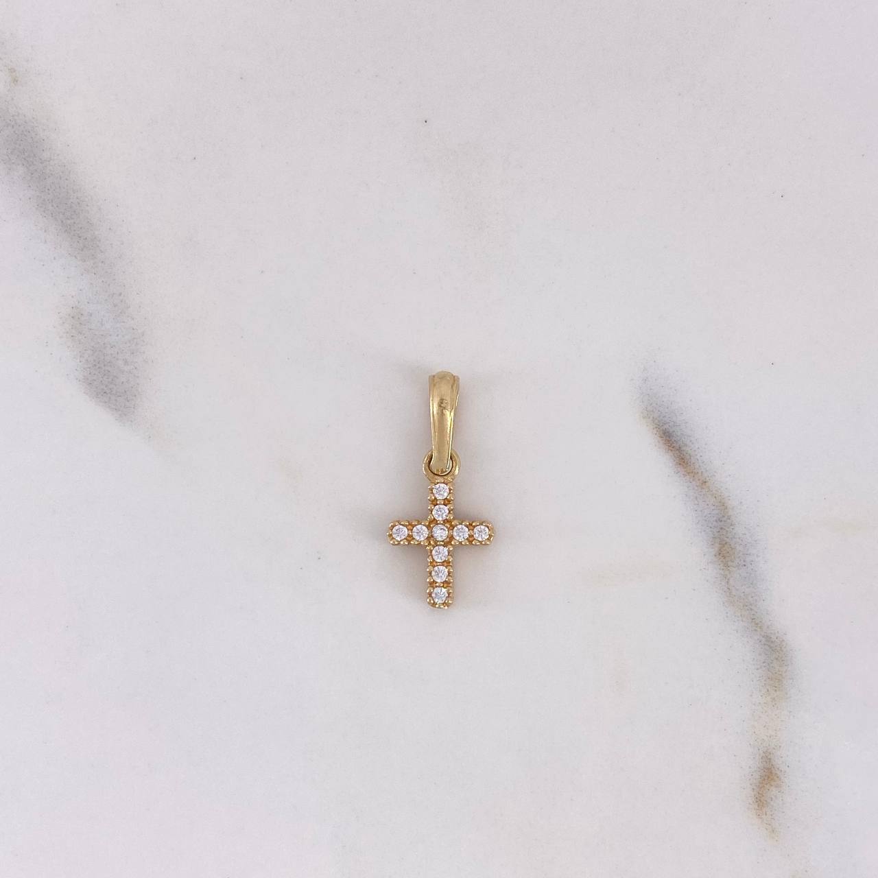Dije Cruz 1gr / 1.9cm / Doble Faz Circones Blancos Colores Oro Amarillo 18K #