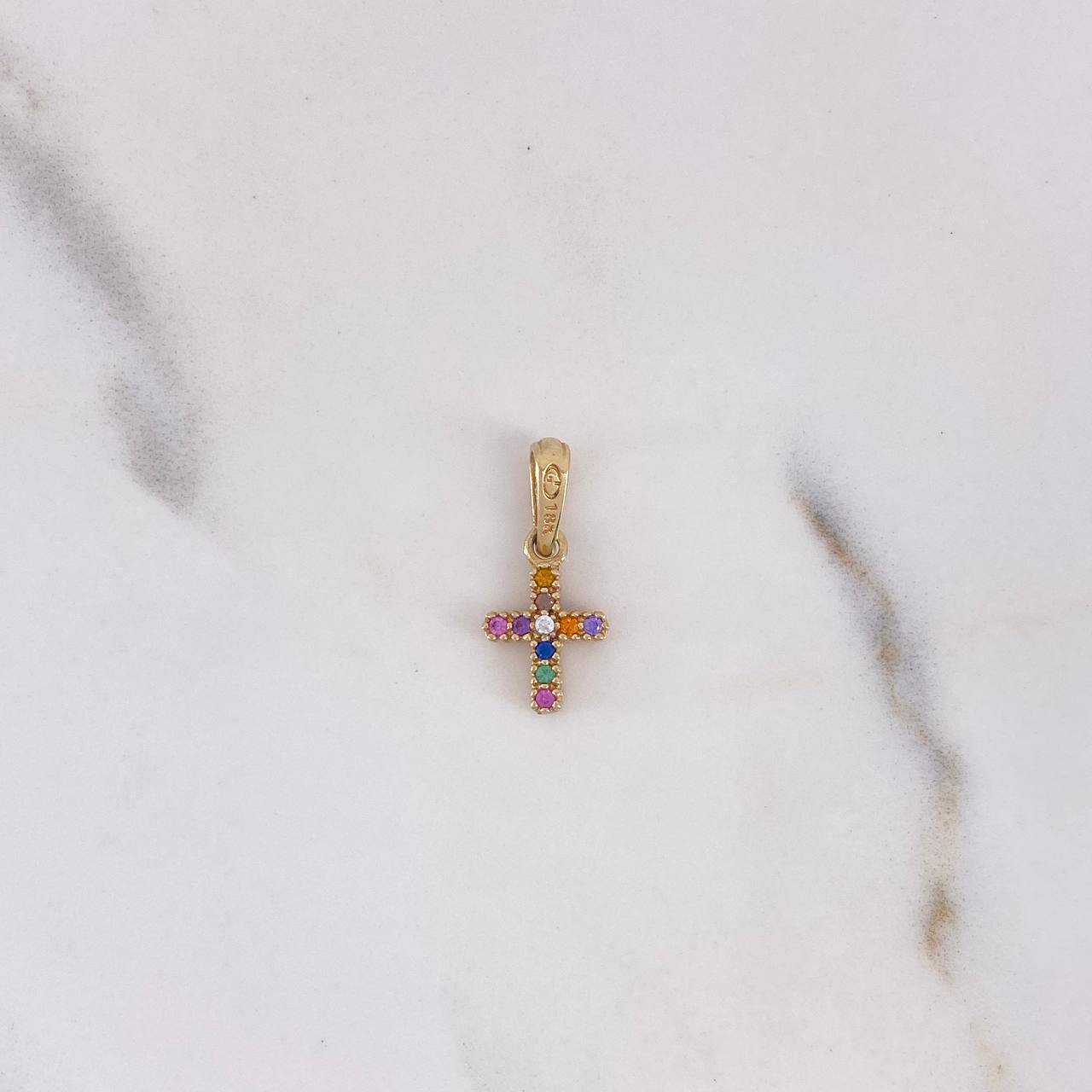 Dije Cruz 1gr / 1.9cm / Doble Faz Circones Blancos Colores Oro Amarillo 18K #