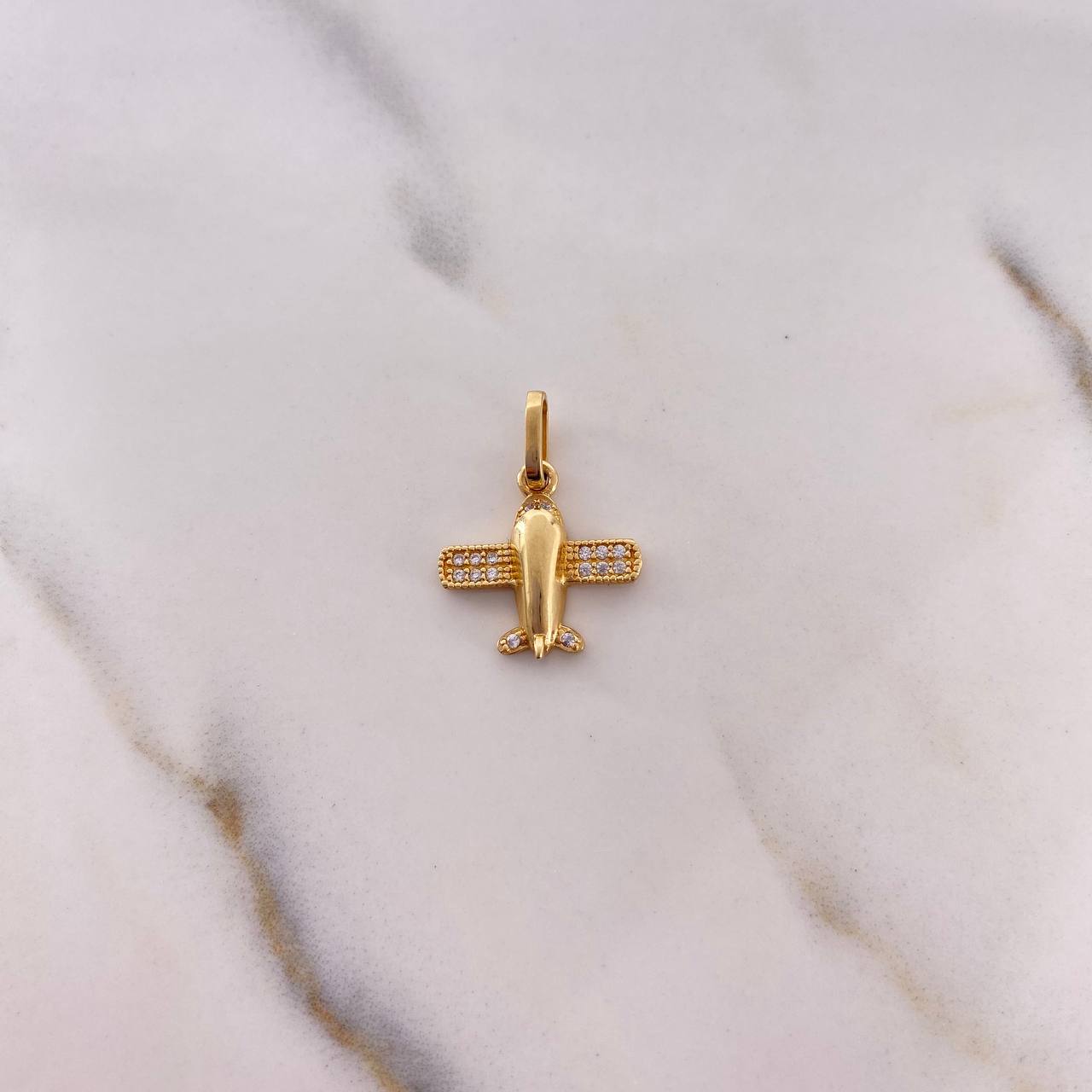 Dije Avion 1.25gr / 2cm / Circones Blancos Oro Amarillo 18K &