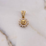 Dije Girasol Fe 2.3gr / 2.1cm / Circones Blancos Oro Amarillo 18K #