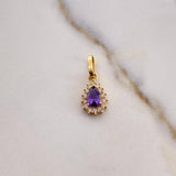 Dije Halo Gota 1.2gr / 1.8cm / Circones Morado Blancos Oro Amarillo 18K #