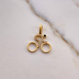 Dije Bicicleta 1.55gr / 2.3cm / Circones Negro Blancos Oro Amarillo 18K #