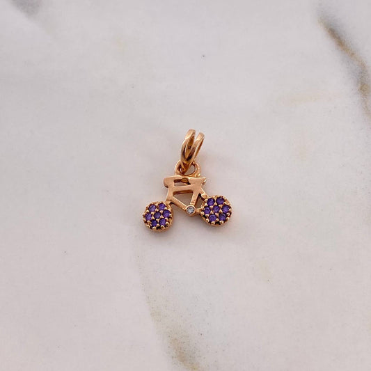 Dije Bicicleta 0.85gr / 1.3cm / Circones Morados Blanco Oro Rosa 18K $