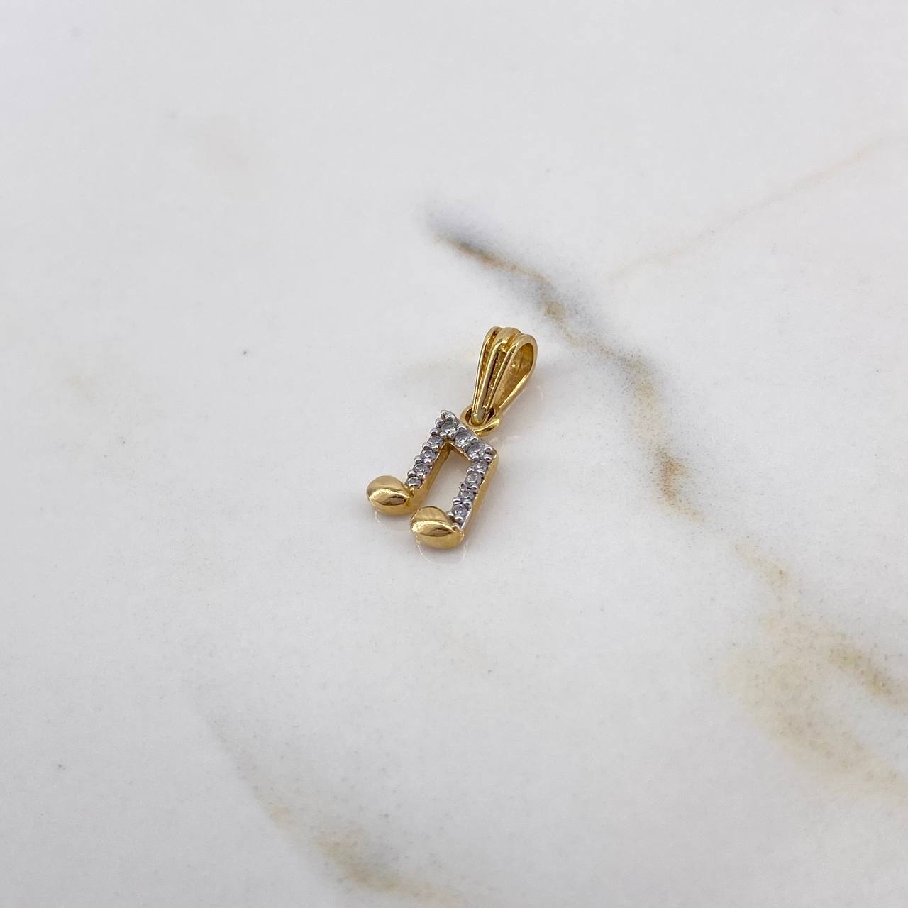 Dije Nota Musical 0.9gr / 1.8cm / Circones Blancos Dos Oros Amarillo Blanco 18K #