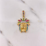 Dije Indio 6.05gr / 3.9cm / Circones Azules Verdes Fucsias Blancos Oro Amarillo 18K $