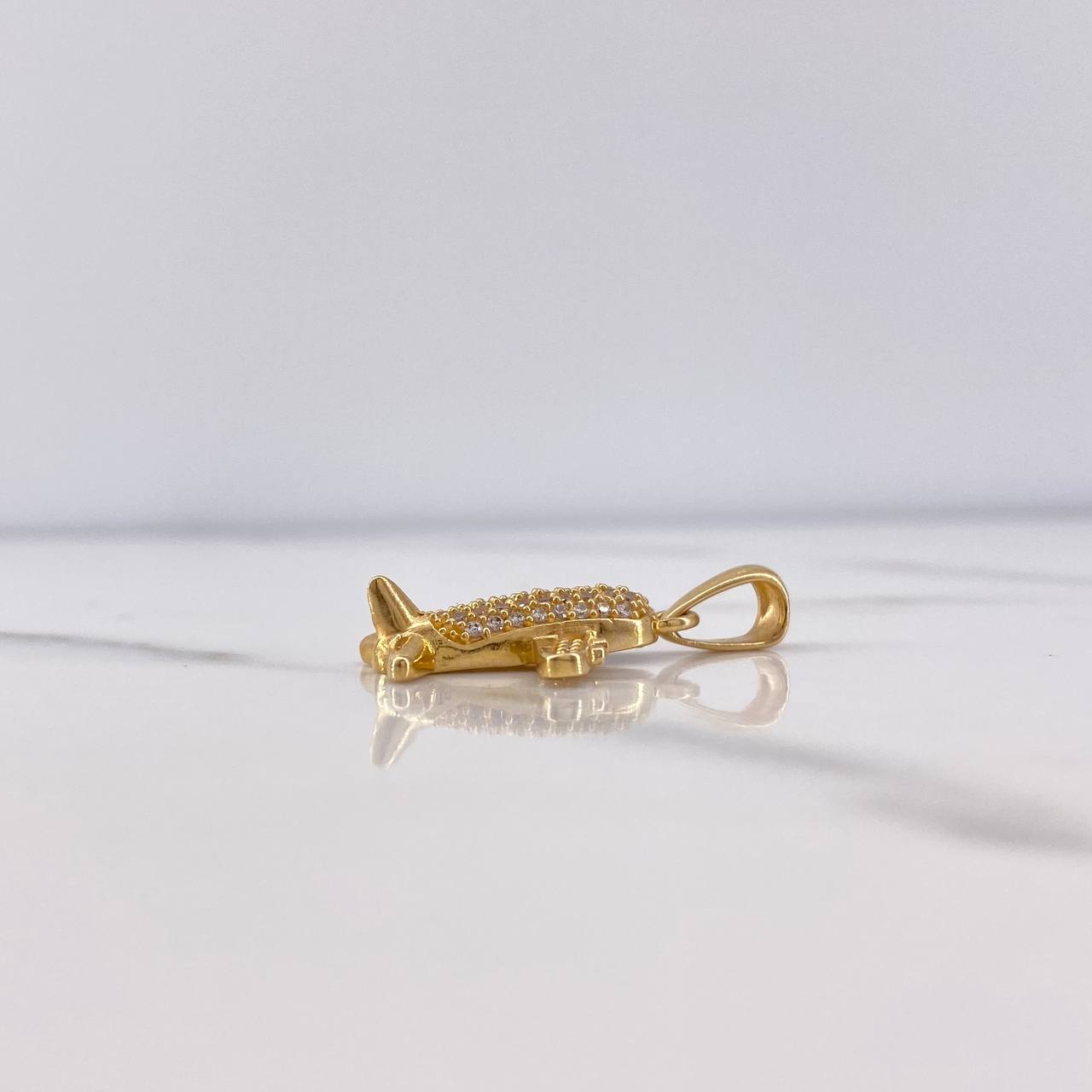 Dije Avion 2.75gr / 2.5cm / Circones Blancos Oro Amarillo 18K &