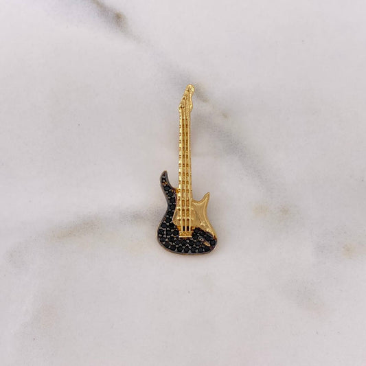 Dije Guitarra Electrica 2.2gr / 3cm / Circones Negros Oro Amarillo 18K &
