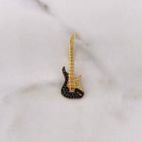 Dije Guitarra Electrica 2.2gr / 3cm / Circones Negros Oro Amarillo 18K &