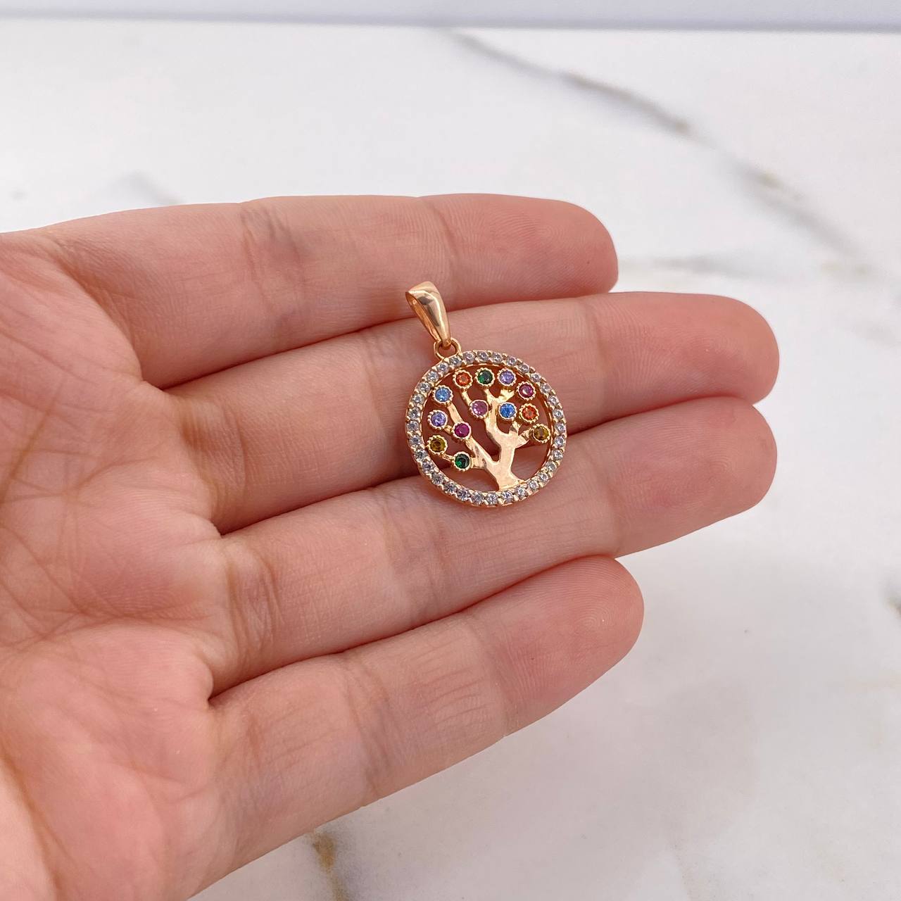Dije Arbol De la Vida 1.9gr / 2.3cm / Circones Colores Oro Rosa 18K $