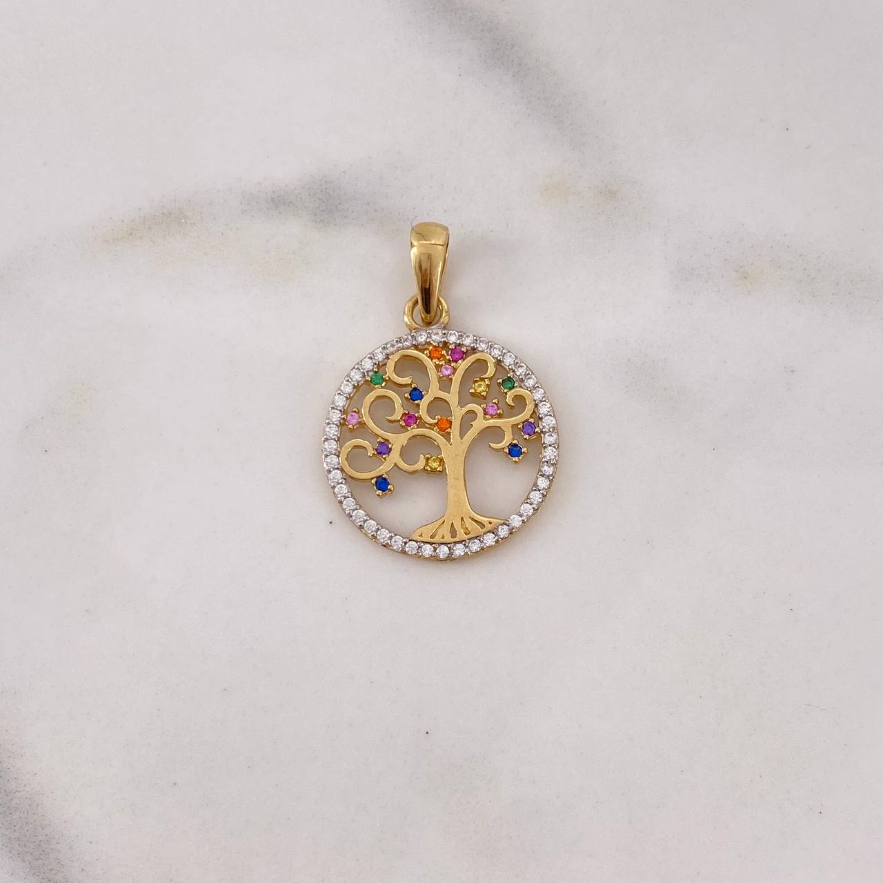 Dije Arbol De la Vida 2.05gr / 2.7cm / Circones Colores Dos Oros Amarillo Blanco 18K #