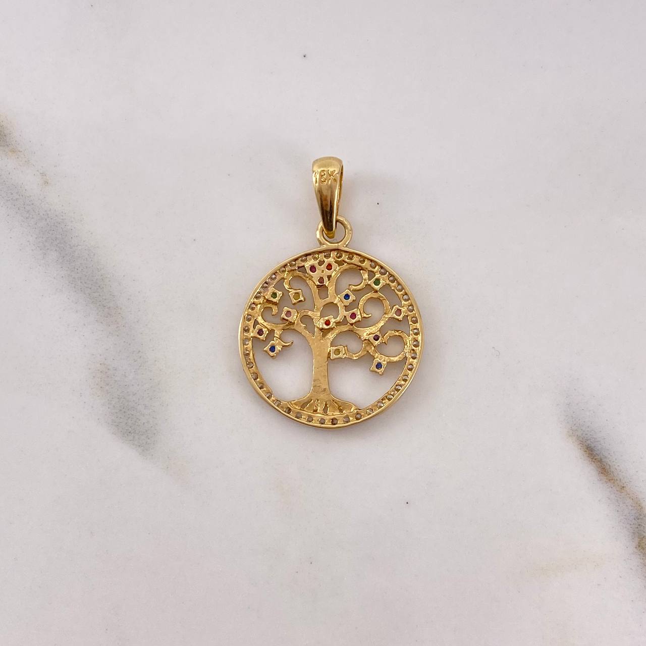 Dije Arbol De la Vida 2.05gr / 2.7cm / Circones Colores Dos Oros Amarillo Blanco 18K #