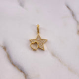 Dije Estrella Corazon 2.15gr / 2.3cm / Circones Blancos Oro Amarillo 18K $