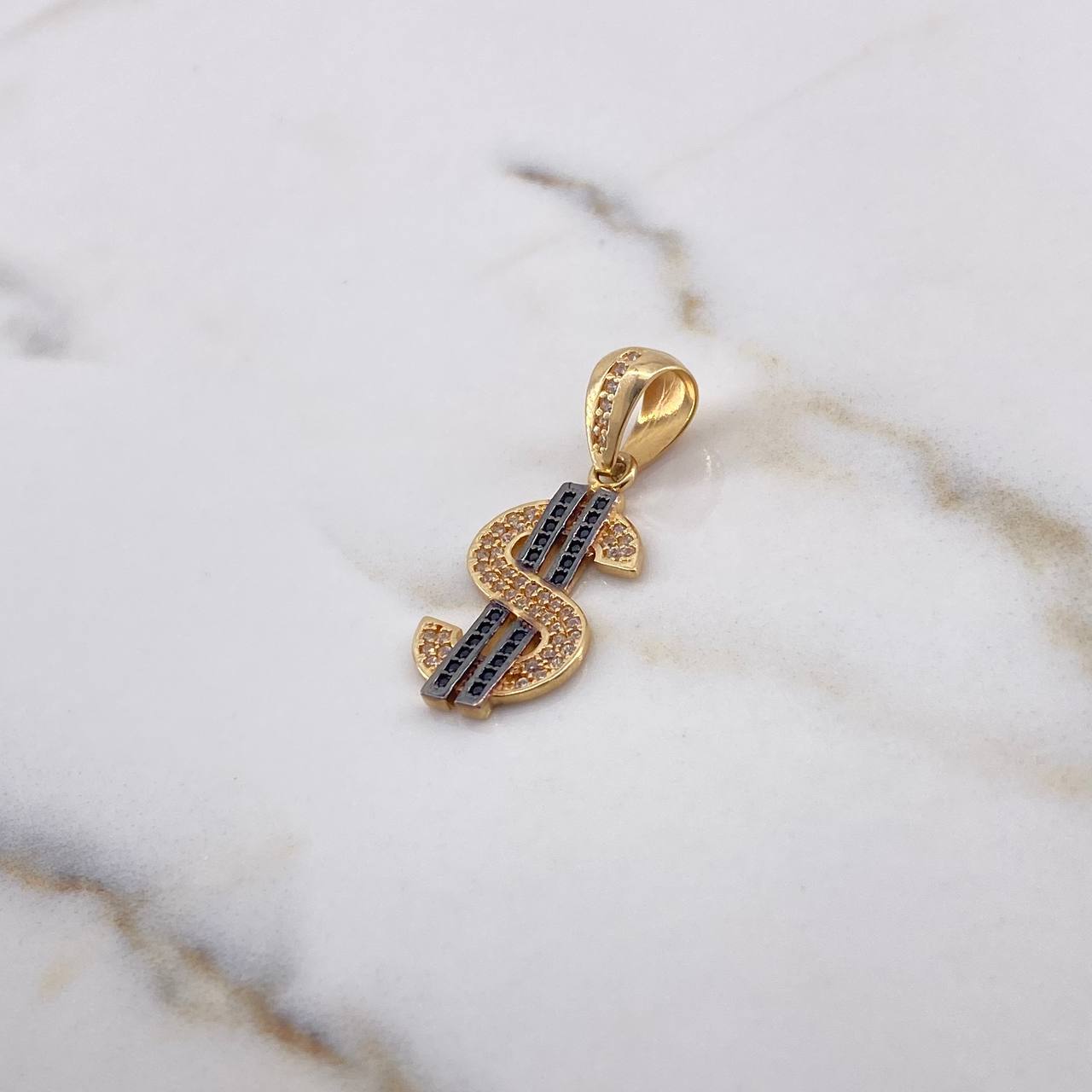 Dije Signo Dólar 2.7gr / 3cm / Circones Negros Blancos Oro Amarillo 18K $