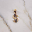 Dije Signo Dólar 2.7gr / 3cm / Circones Negros Blancos Oro Amarillo 18K $