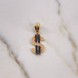 Dije Signo Dólar 2.7gr / 3cm / Circones Negros Blancos Oro Amarillo 18K $