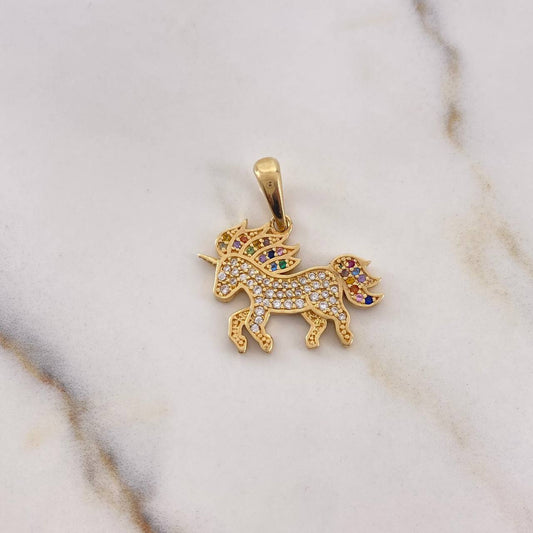 Dije Unicornio 3.4gr / 2.4cm / Circones Colores Oro Amarillo 18K $