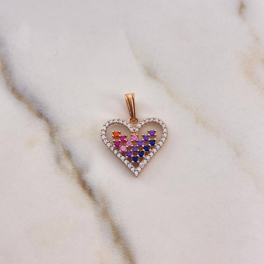 Dije Silueta Corazon 1.85gr / 2.1cm / Circones Colores Dos Oros Blanco Rosa18K &