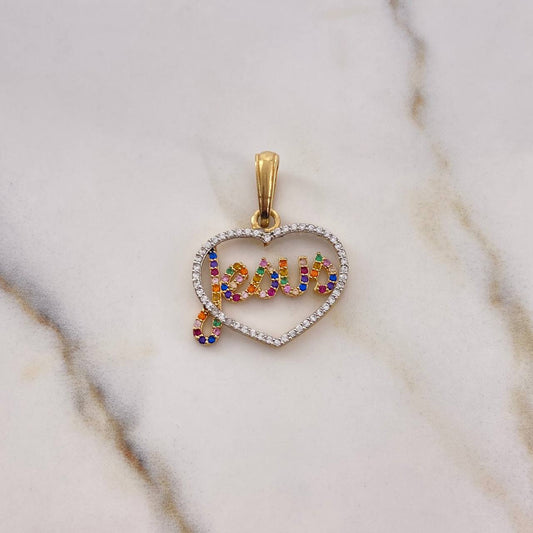 Dije Silueta Corazon Jesus 2.7gr / 2.8cm / Circones Colores Dos Oros Amarillo Blanco 18K &