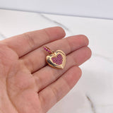 Dije Corazon 2.4gr / 2.6cm / Circones Fucsias Oro Rosa 18K $
