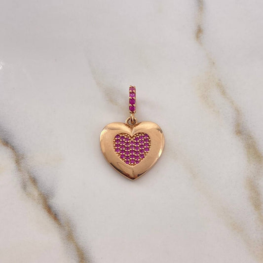 Dije Corazon 2.4gr / 2.6cm / Circones Fucsias Oro Rosa 18K $
