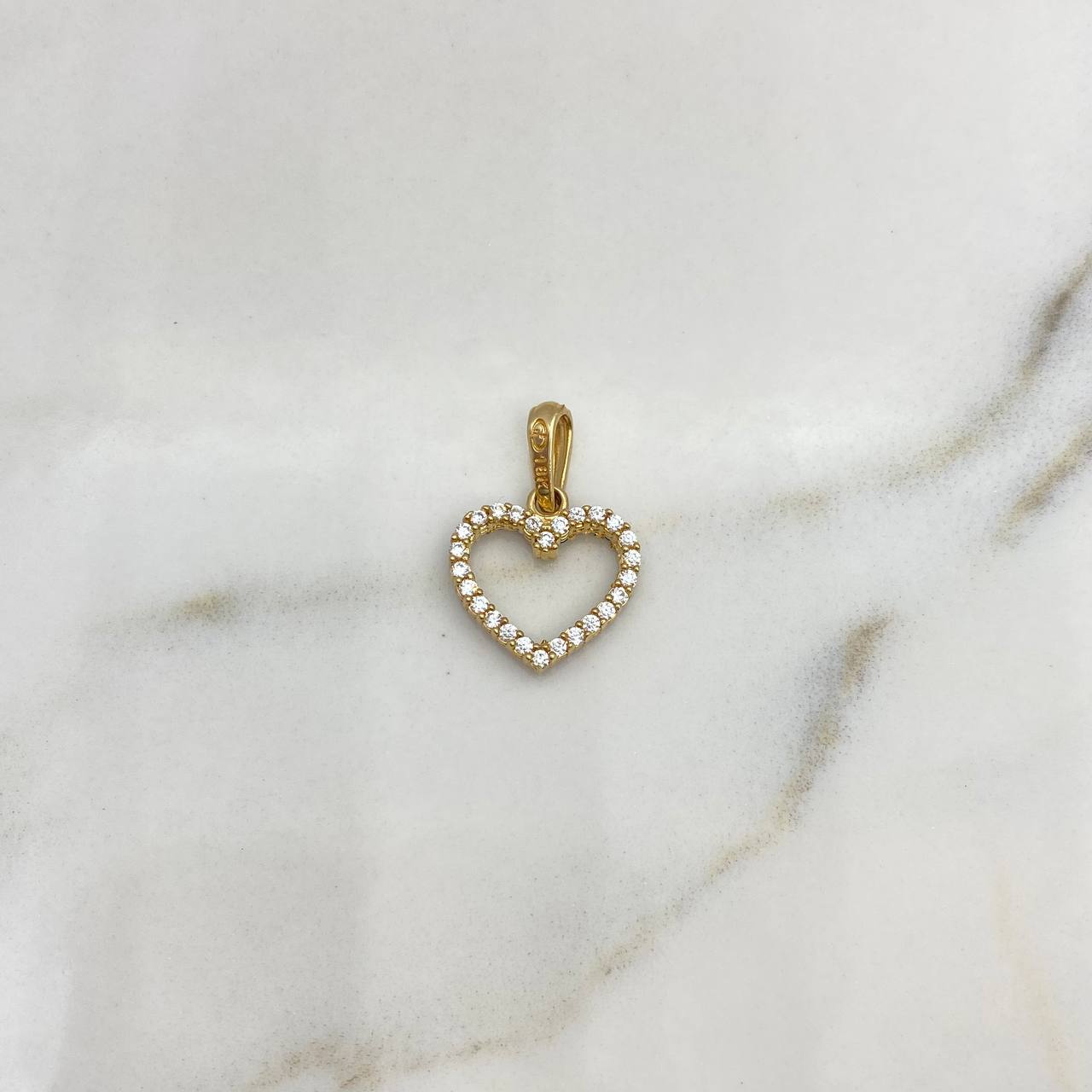 Dije Silueta Corazon 1.45gr / 2cm / Doble Faz Circones Azules Blancos Oro Amarillo 18K #